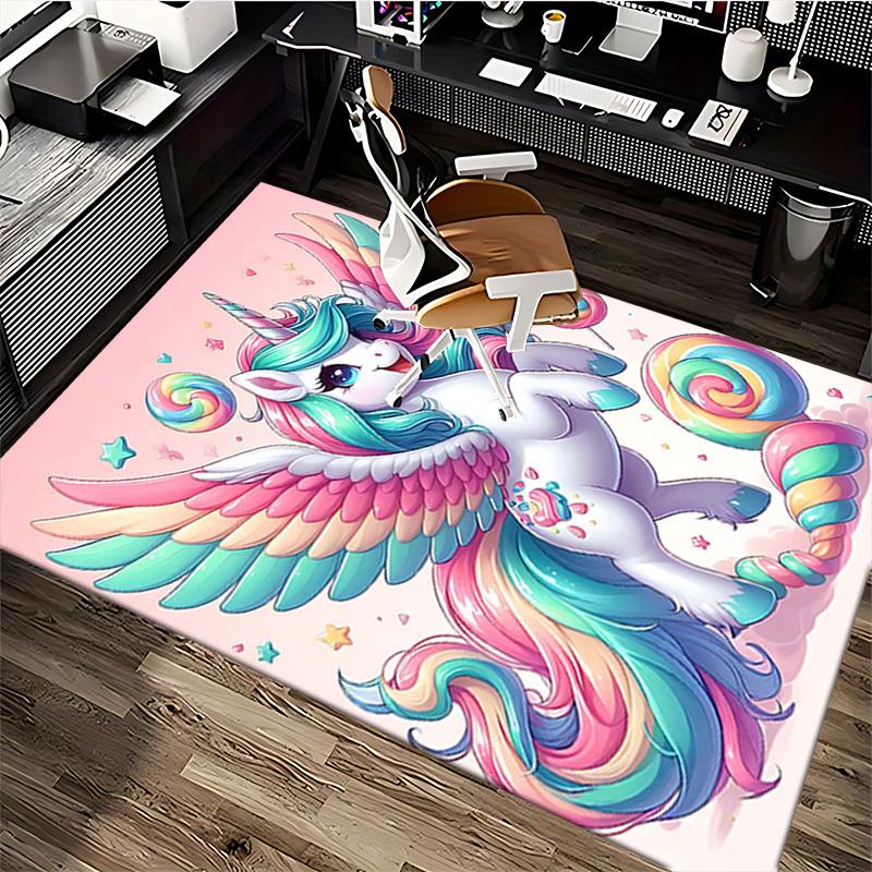 1pc Rainbow Unicorn Office Chair Mat - Anime Cartoon Design, Non-Slip Carpet for Home Decor, Suitable for All Seasons.H096