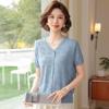 Elegant Lace Embroidery Knit Top - Short-Sleeved Ice Silk Blouse for Middle-Aged Women