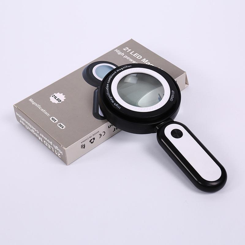 Handheld Combinable Dual Lens with Led Light 10X 30X Magnifying Glass for Elderly Reading and Maintenance