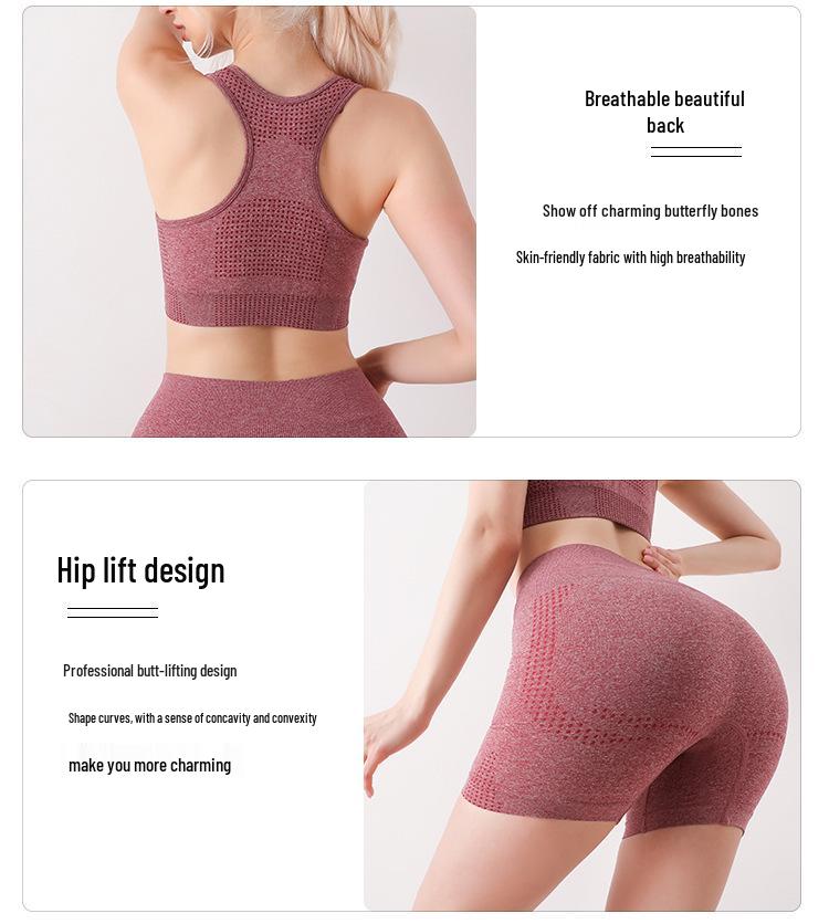 Nahtloses Yoga-Zweiteiler-Set: Rückenfreies BH-Top & Shorts für Damen - Europa- & Amerika-Stil