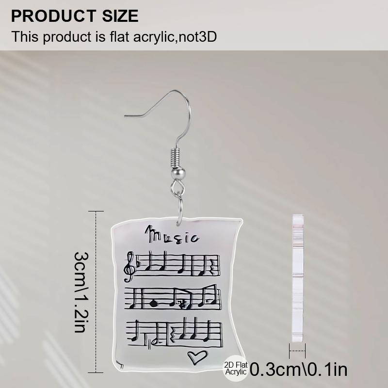 2D Flat Sheet Music Pattern Acrylic Material Dangle Earrings Birthday Party Jewelry, Christmas Thanksgiving Gifts