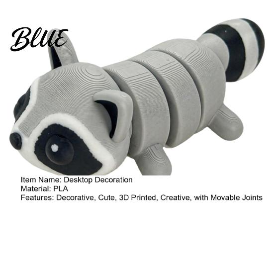 Vivid Detail Ornament 3D Printed Raccoon Figurine Decoration with Movable Joints, Cute Articulated Joint Toy Animal Desktop Ornament, Stress