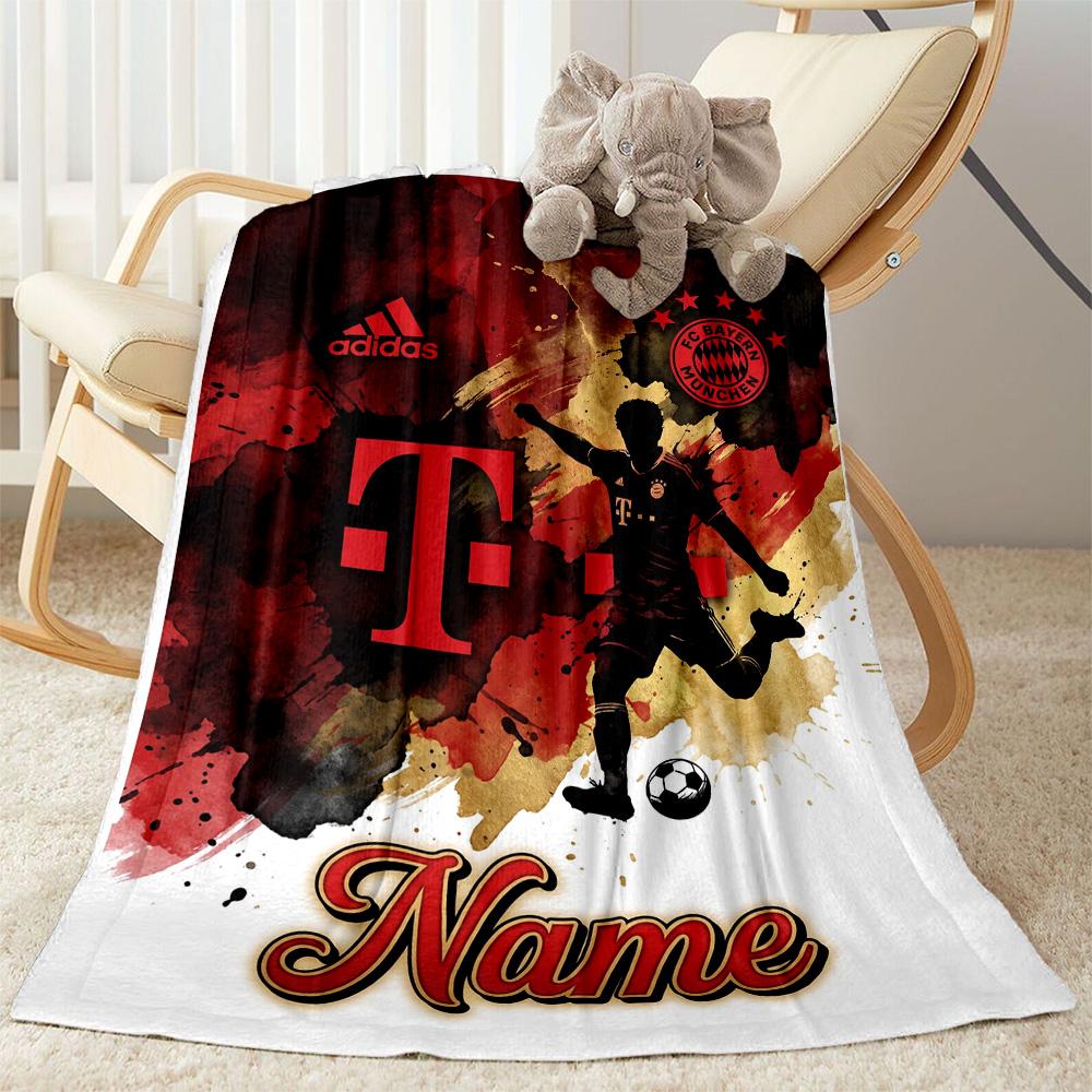 Bayern Munich Soccer Poster Customize Text Blanket Cozy Personalized Blanket Comfortable Suitable for Home Decor Sofa Chair Picnics