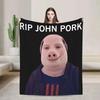 Super Soft Funny Meme Throw Blanket  John Pork Shoutout Design Comfortable Bedspread for Kids Bedroom or Sofa Decor
