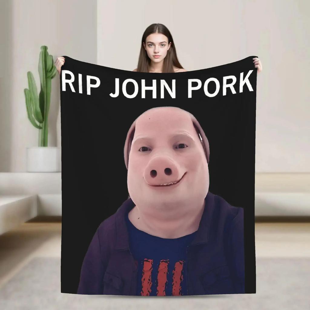 Super Soft Funny Meme Throw Blanket  John Pork Shoutout Design Comfortable Bedspread for Kids Bedroom or Sofa Decor