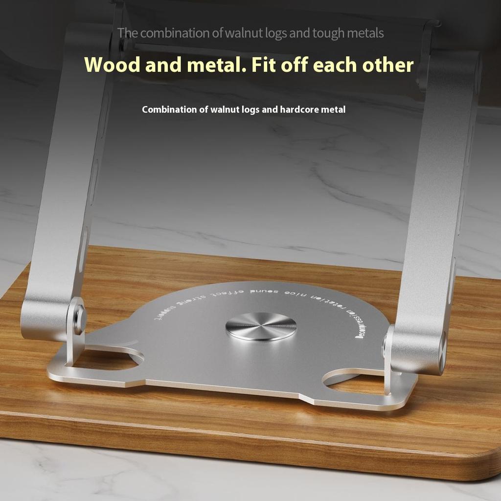 J31 Foldable Laptop Cooling Stand Metal + Wood Adjustable 360-Degree Rotating Notebook Bracket