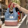 Sweet Plaid Canvas Handbag Leisure Cute Wrist Bag Lovely Denim Bucket Bag  Students