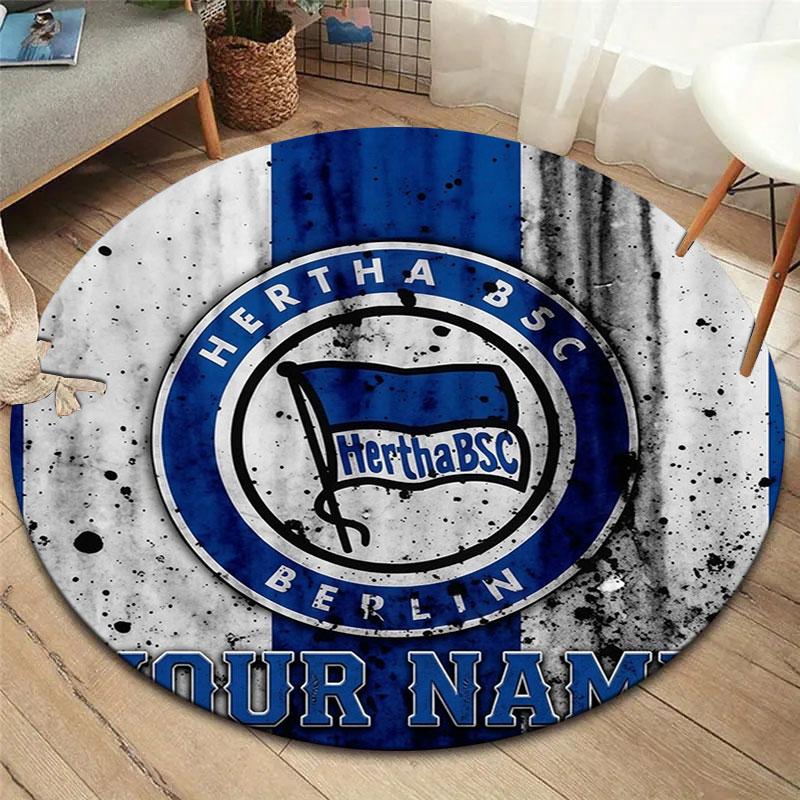 Hertha BSC Custom Name Round Area Rug,Carpet Rug for Living Room Bedroom Sofa Playroom Decor,Non-slip Floor Mat