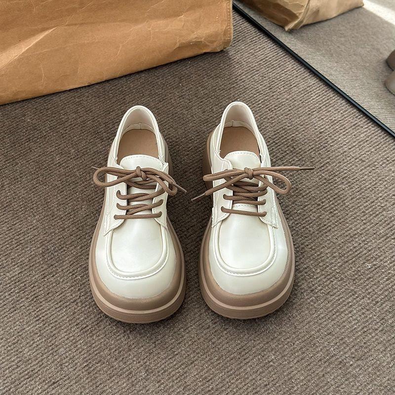 3543 Wind Small Leather Shoes Women's 41 Retro Big Head Shoes Muffin Platform Lace-up Student Single Shoes 42