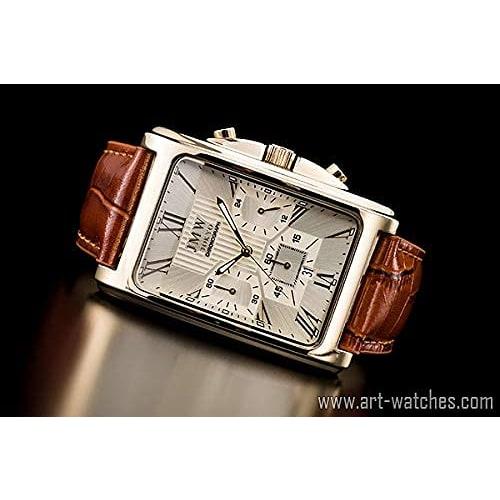 JMW TOKYO Men's Square Watch, Gold & Brown, Square Rectangular, Men's Chronograph, Limited Edition, Seiko Quartz Movement, Leather Band, Genuine Leath