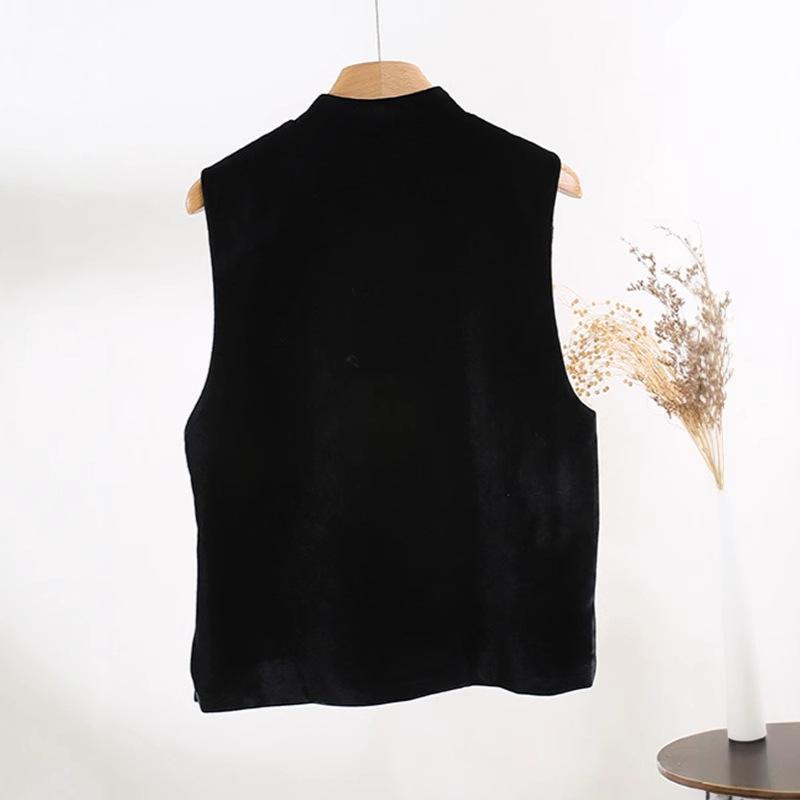 Golden velvet vest vest women's stand-up collar color buckle high-end sleeveless top