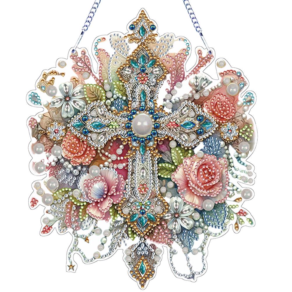 Flower 2D/Flat DIY Diamond Painting Set Rhinestone Diamond Art Window Pendants Diamond Art Pendant Wall Decor for Home & Windows