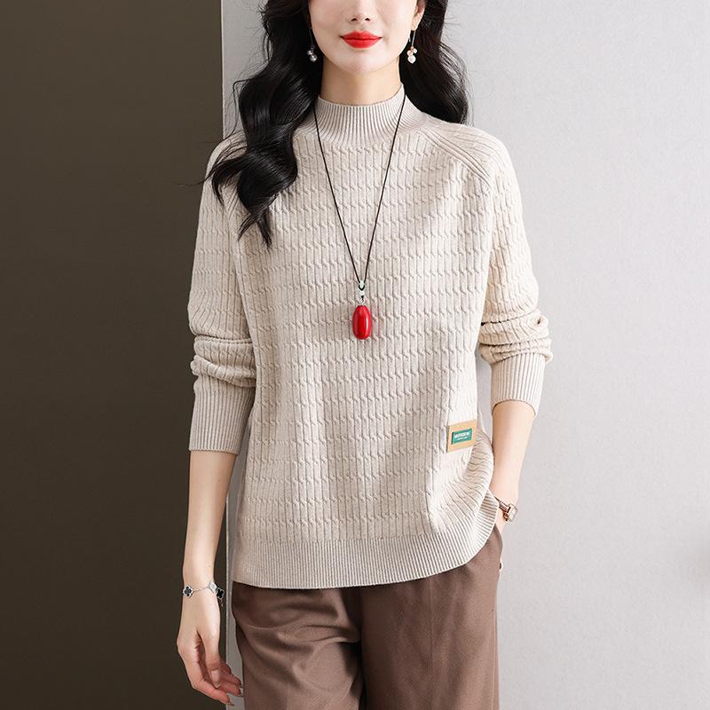 

Semi-turtleneck sweater women s autumn and winter with winter new women s clothing medium-neck knitted bottoming shirt to cover the stomach One size