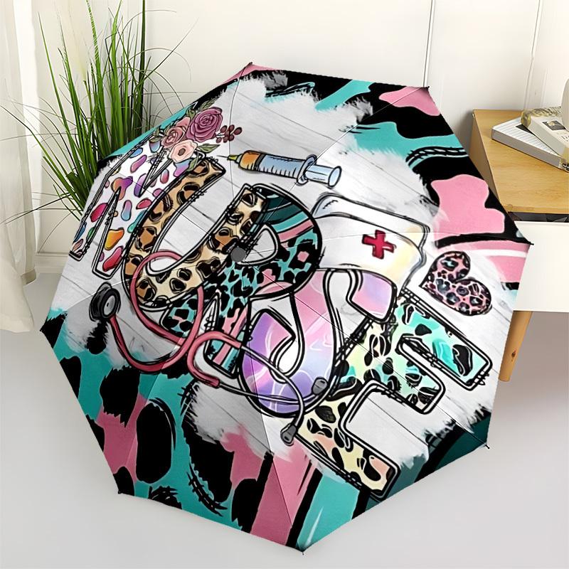 1pc Nurse Print Folding Umbrella | Elegant Design, Fashionable Accessory, Durable Construction, Sturdy Ribs yy251107008