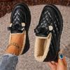Dammode Vinter Termiska Fuskpälsöverdel Fusk Mocka-liknande Syntetiska Fusk Pasley-Tå Loafers-Halksäker PVC-Sula Termiska Stövlar med Guldspänne och Snörningssystem
