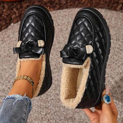 Damen Thermische Winter Faux Cover-ähnliche Synthetische Faux Pasley-Zehen Slipper-Rutschfeste PVC-Sohle Thermische Stiefel mit Goldenem Schnallenriemen & Schnürsystem