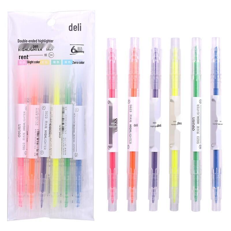 Deli S627 Double-Ended 6-Color Highlighter Pen Set (3 Packs)
