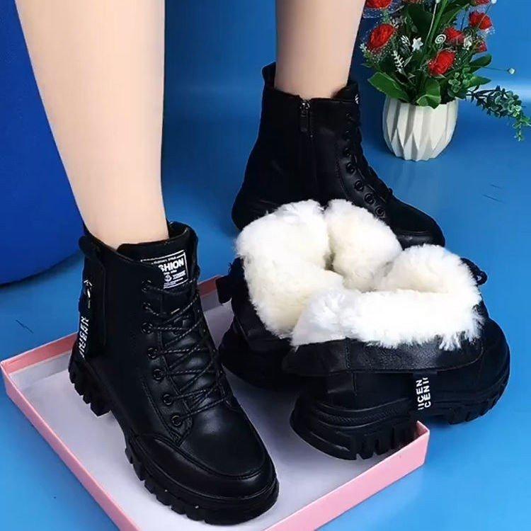 Cotton Shoes Women's Platform Soft Leather 2025 New Winter Snow Boots Women's Versatile Velvet Thickened Middle-aged Martin Boots Women