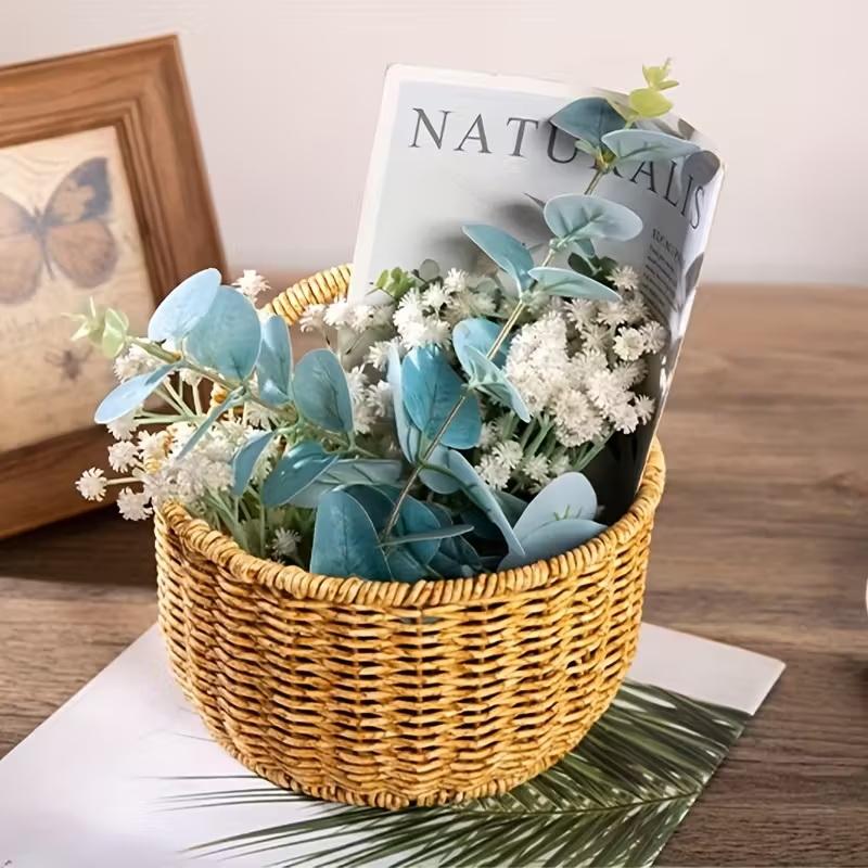 Imitation Rattan Woven Ginger And Garlic Egg Wall Hanging Storage Basket Bathroom Wall Hanging Basket