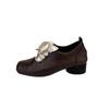 Cowhide Version! Retro Literary Square Head Small Leather Shoes Design Sense Thick Heel Front Lace-up Outer Wear Temperament Thick Sole Single Sho