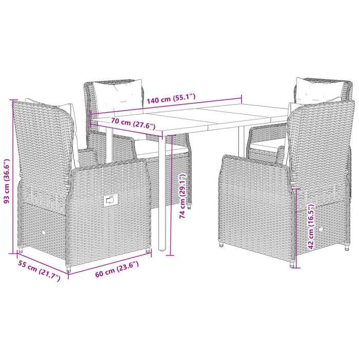 VidaXL Garden Dining Set and Cushions 5 Pcs Light Grey Rattan 3262905