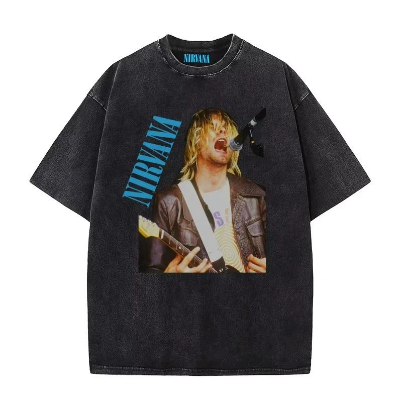 Nirvana Rock Band Men's Retro Cotton Washed Tee In Utero Album Man Women's Oversized Y2K Distress Tshirt Casual Loose Streetwear