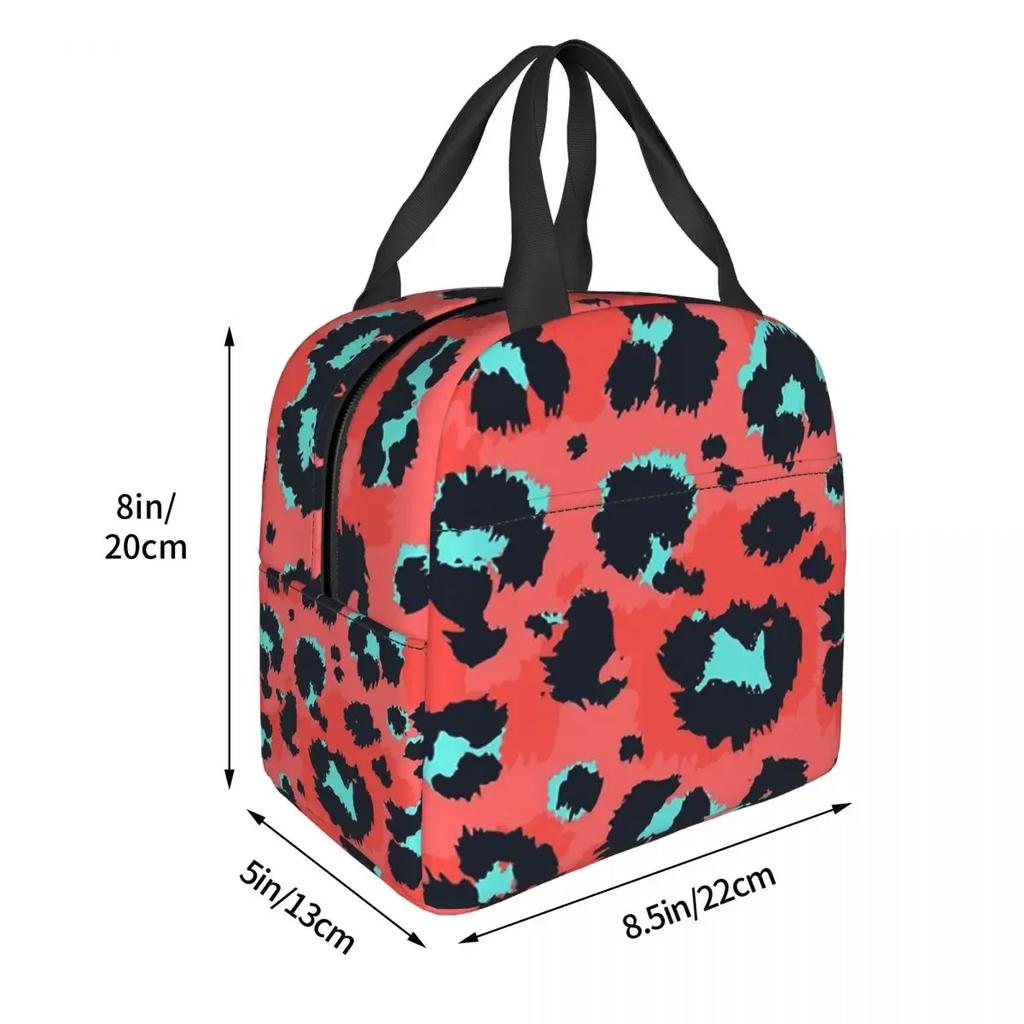Reddish Leopard Mixed With Neon Patches Portable Lunch Bag Animal Skin Ice Cooler Pack Insulation Picnic Food Storage Bags