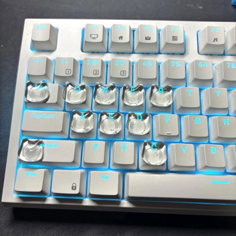 20 Piece Lovely Kitty Shaped Keyboard Caps with Nails Smooth Typing Experience & Scratch Resistant for Women Use