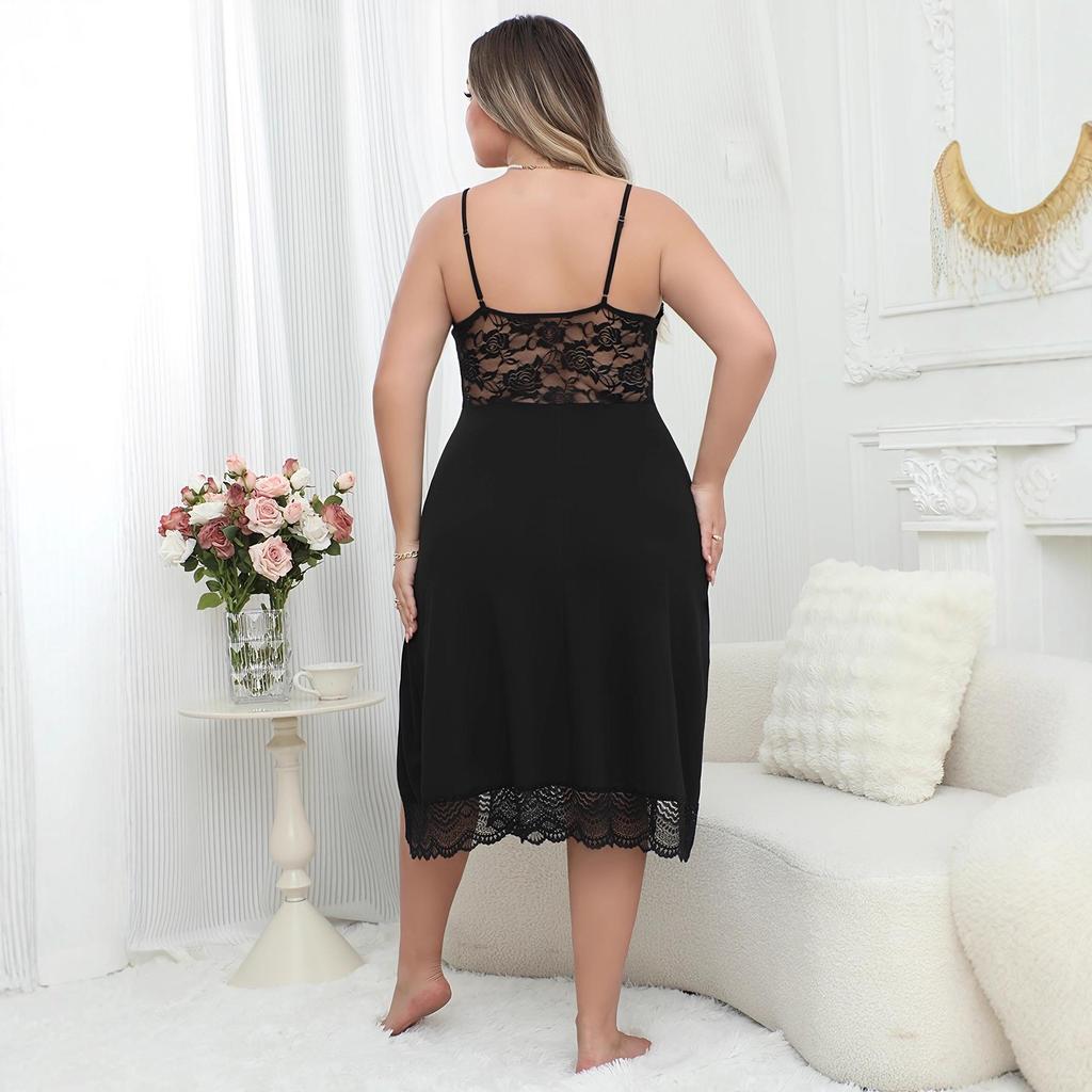 European & American Women's Plus Size Lace Camisole Dress - Sexy, Casual, Mini Nightdress