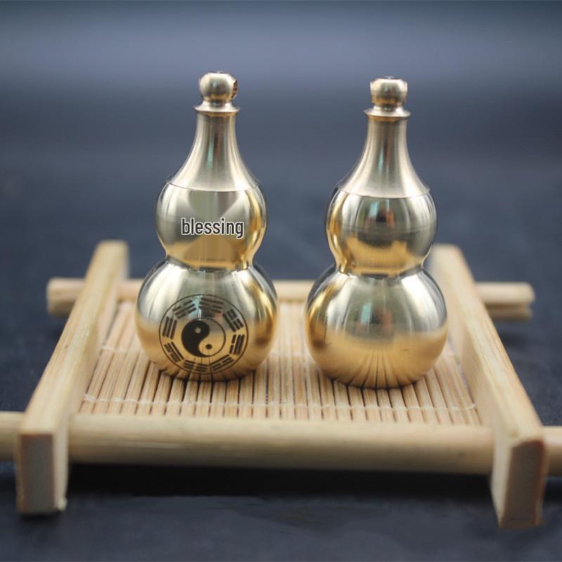 Brass Fu Character Gourd Wealth Keychain and Desktop Ornament