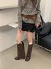Maillard style brown retro thick heel short boots children's autumn new small thin pointed knight boots