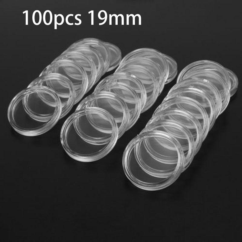 Accessories Coin capsules 100pcs 19mm Clear Round Container Storage Box