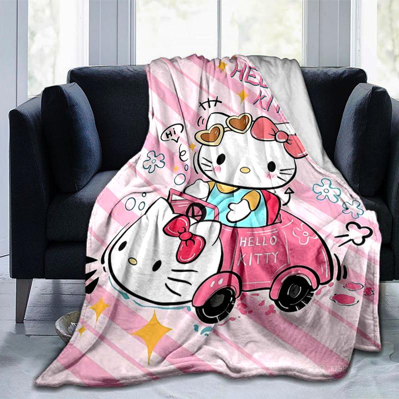 1pc Hello Kitty's Pink Adventure Soft Throw Blanket, Decorative Blanket, Living Room, Travel, Camping, Car Blankets, Beach, Office Naps, Perfect Gift
