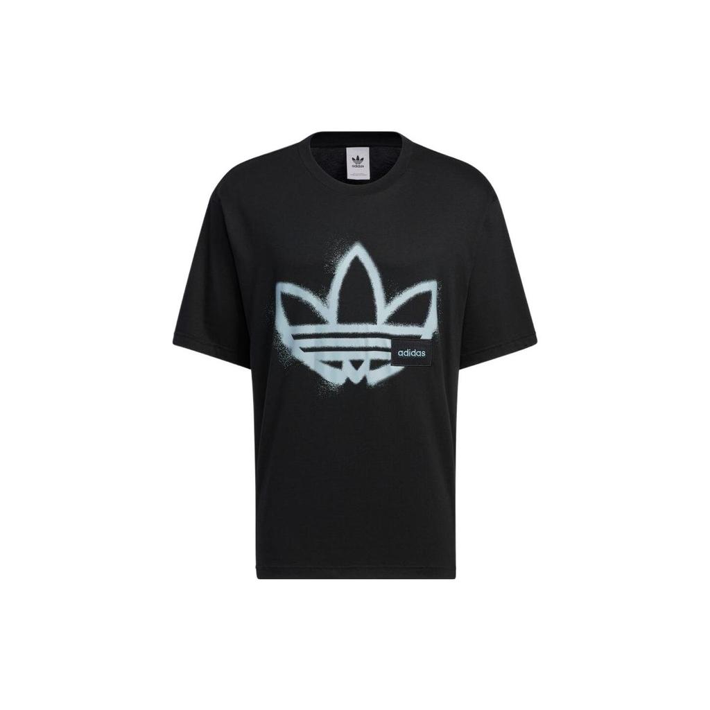 Adidas Originals Trefoil Crew Neck Drop Shoulder Logo Print Short Sleeve T-Shirt Unisex Tops Black HS2007