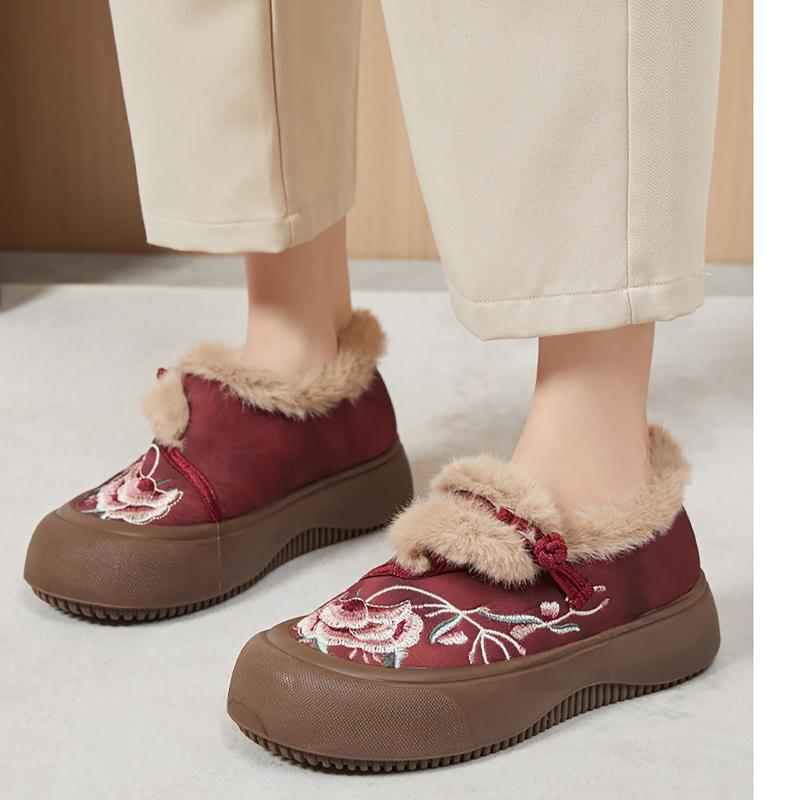 Cotton Shoes New Ethnic Style Embroidery and Velvet Thickened Mother Shoes Cloth Shoes Middle-aged and Elderly Boots