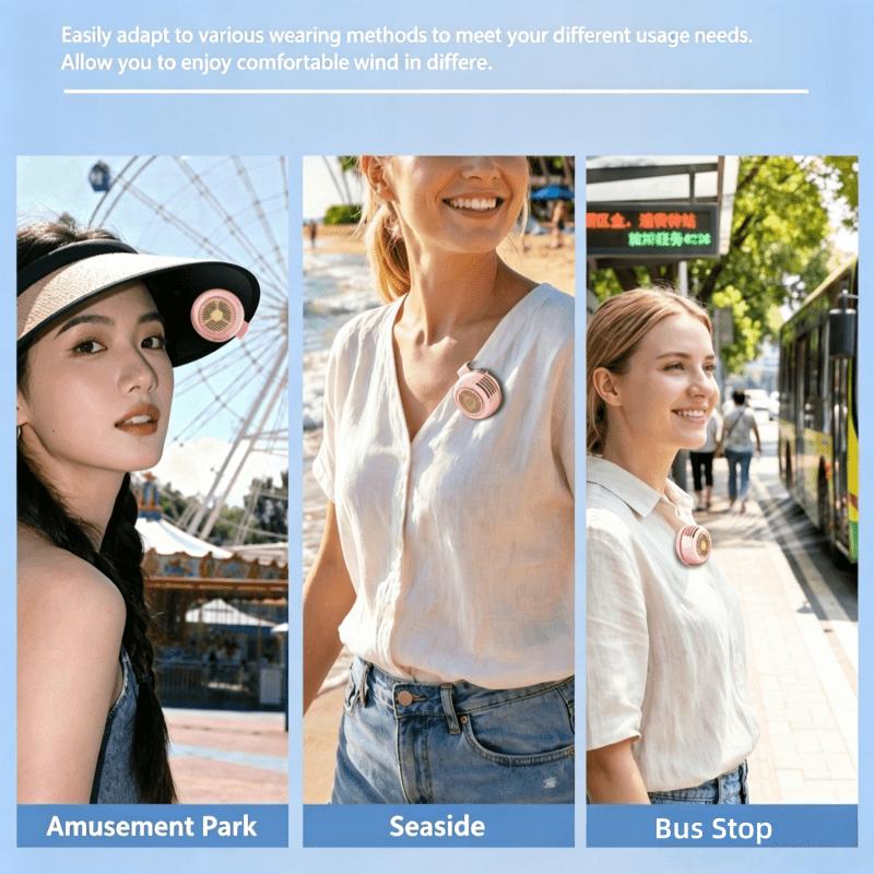 Mini Clip-On Bladeless Neck Fan USB Rechargeable 5-Speed 360° Rotatable Quiet Portable for Camping Travel Office