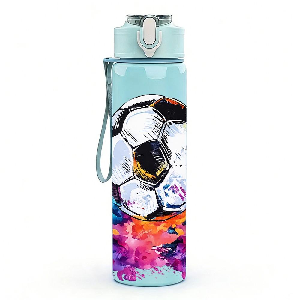 1PC Soccer Ball Color Splash Print 750ml Color Plastic Sports Water Bottle Leakproof Flip Straw Lid Suitable for Sports Office Home Use