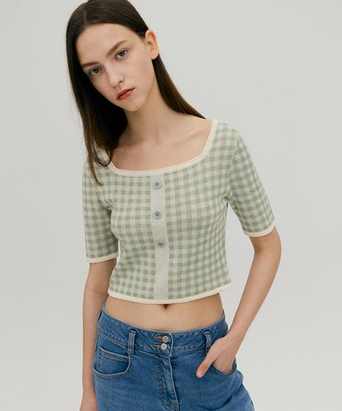 LINE STUDIO ONE Check Crop Button Knit Jkpome0100