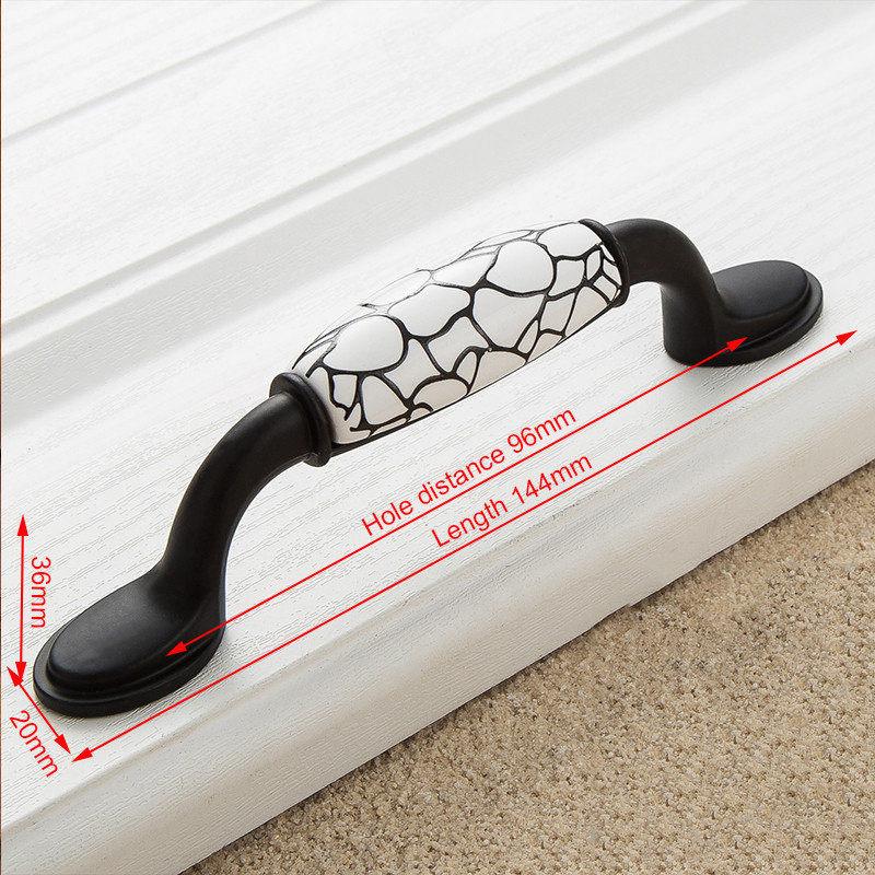 KAK Black Emboss Wardrobe Door Handles Marble Ceramic Cabinet Handles Drawer Knobs American Style Furniture Hardware Pulls
