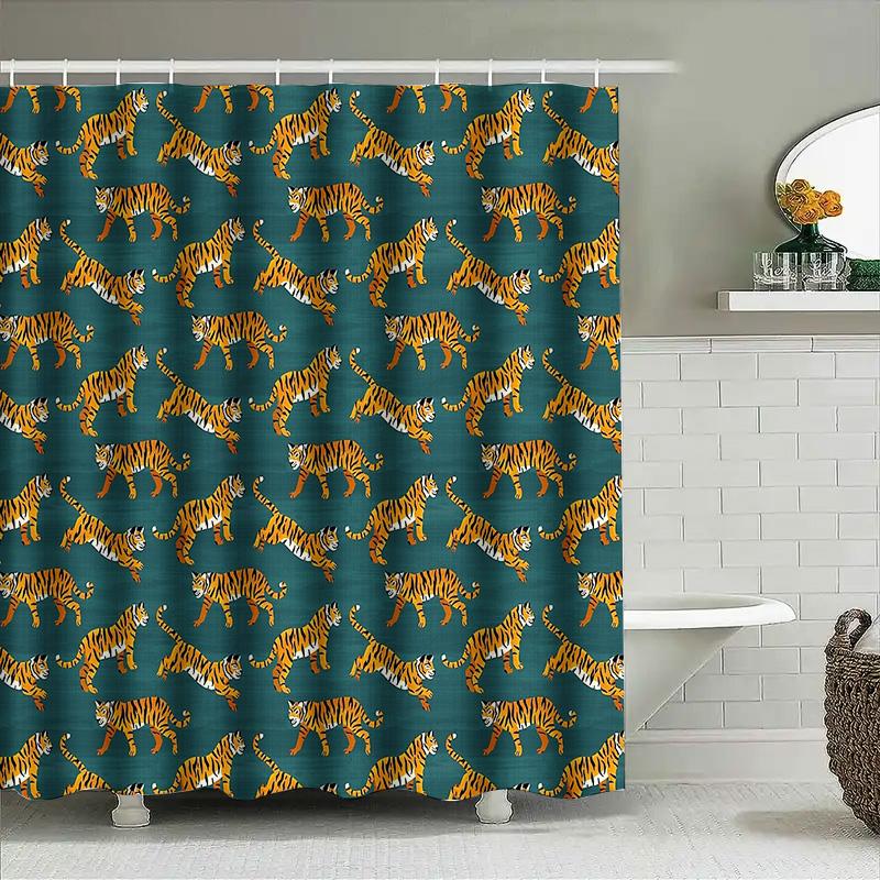 Tenda da Doccia Tigre Motivo Animale Astratto Impermeabile Decorazione Bagno Fauna Selvatica Giungla Sfondo Natura Tema Foresta Lavabile Tessuto