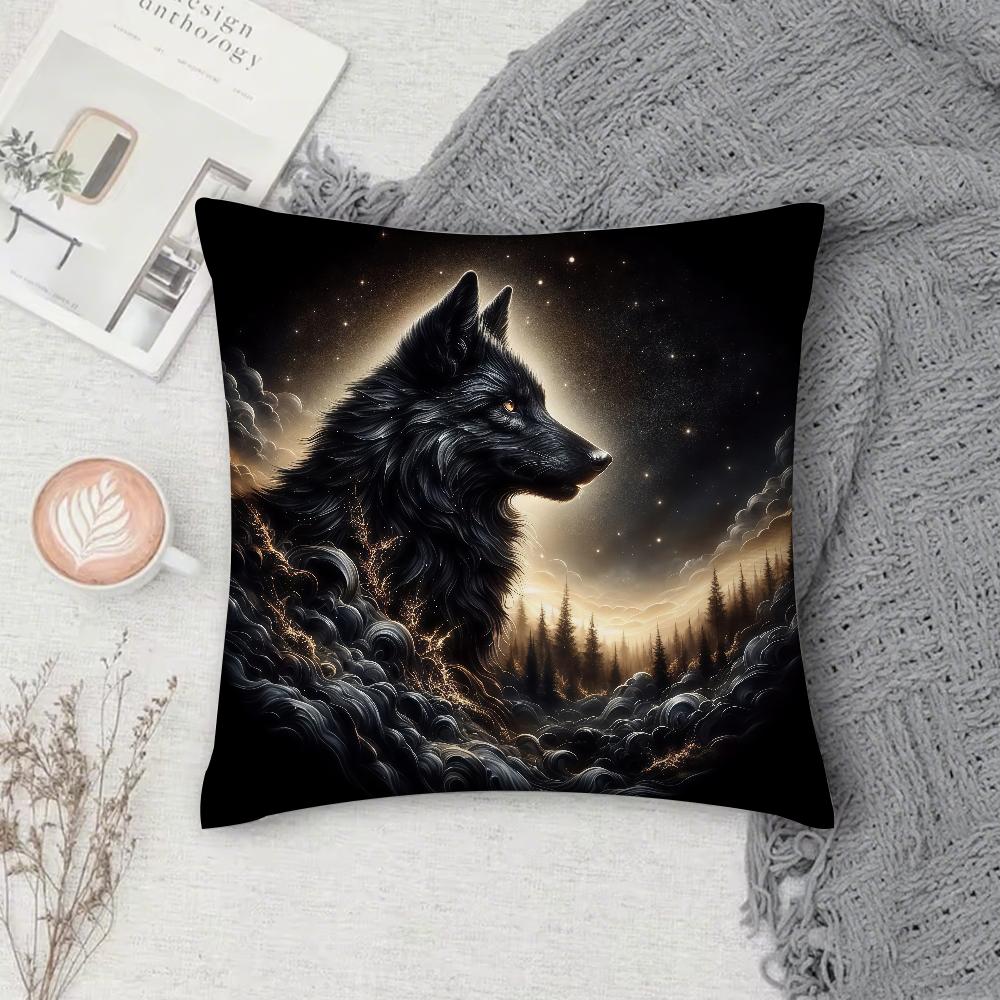 Anime Cool Wolf Cartoon Pillow Case Square DoubleSided Printing Sofa Cushion Cover Pillowcase Bedroom Bedside
