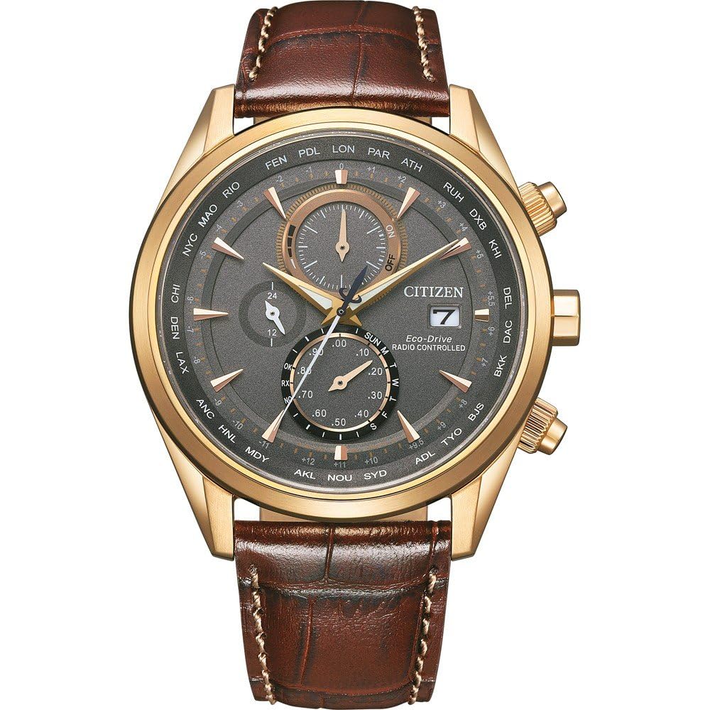 

Citizen Men s Chronograph Eco-Drive Watch with Leather Strap AT8263-10H Brown One Size Classic, Brown, One Size, Solar powered sport chronograph with