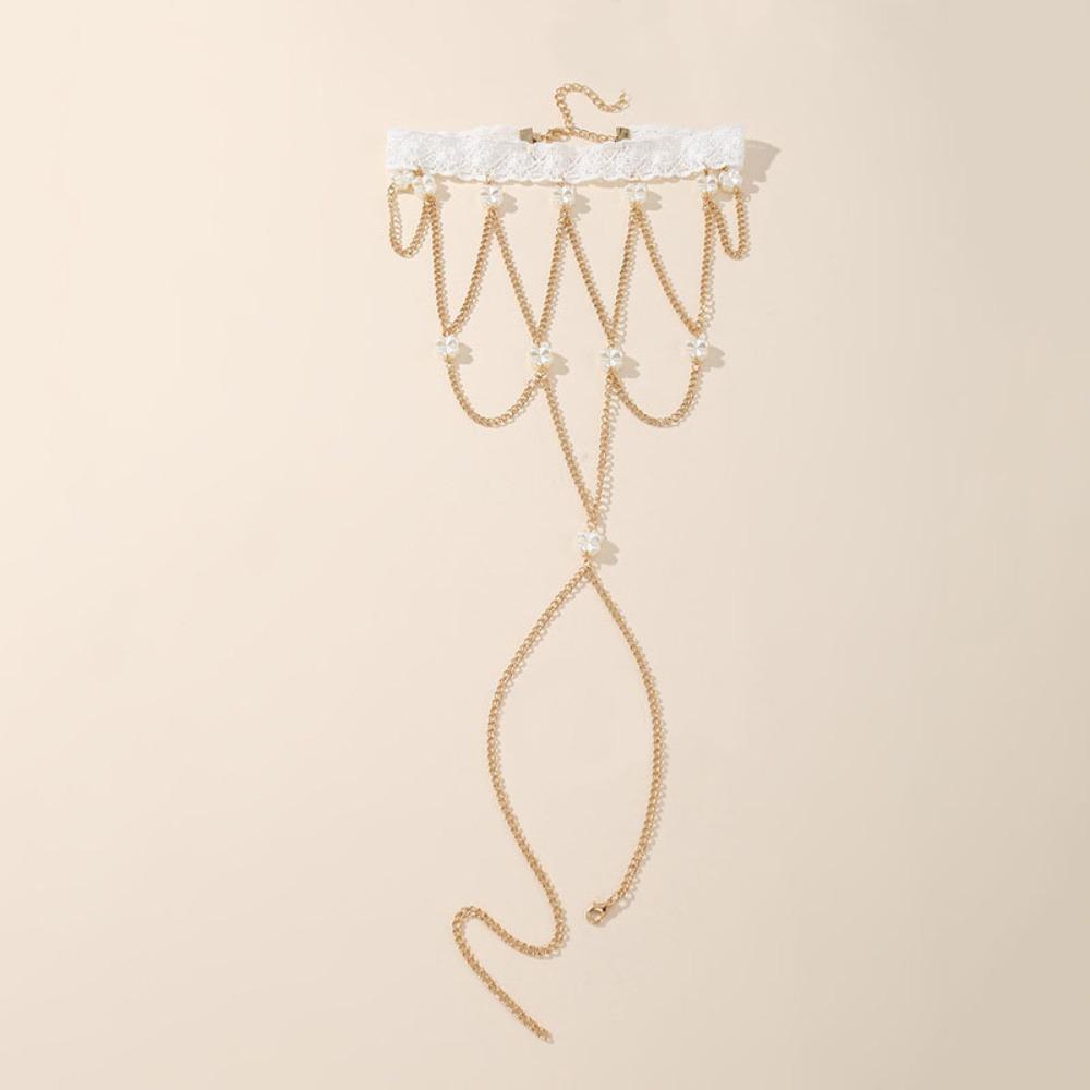 Multi-layer Lace Pearl Leg Chain Butterfly Body Jewelry Fashion Women Leg Chain  Beach Style C