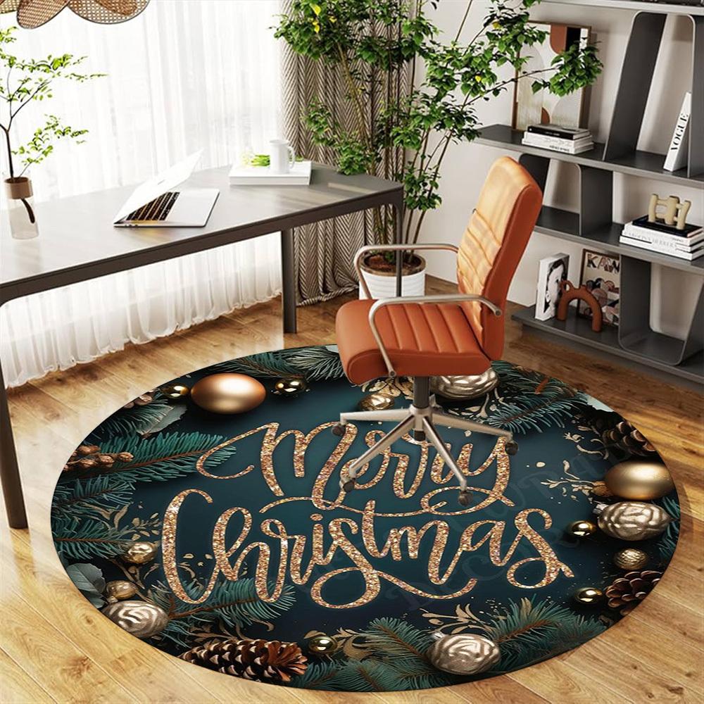 1PC Merry Christmas Office Round Area Rug, Under Office Chairs Bedroom Living Room Home Decor,Carpet for Office, -1110262