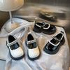 Girls Leather Shoes Black Glossy Kids Flat Shoes Round Toes Non-slip 2025 New Girls Princess Shoes Shiny Crystal Ins Trend Sweet