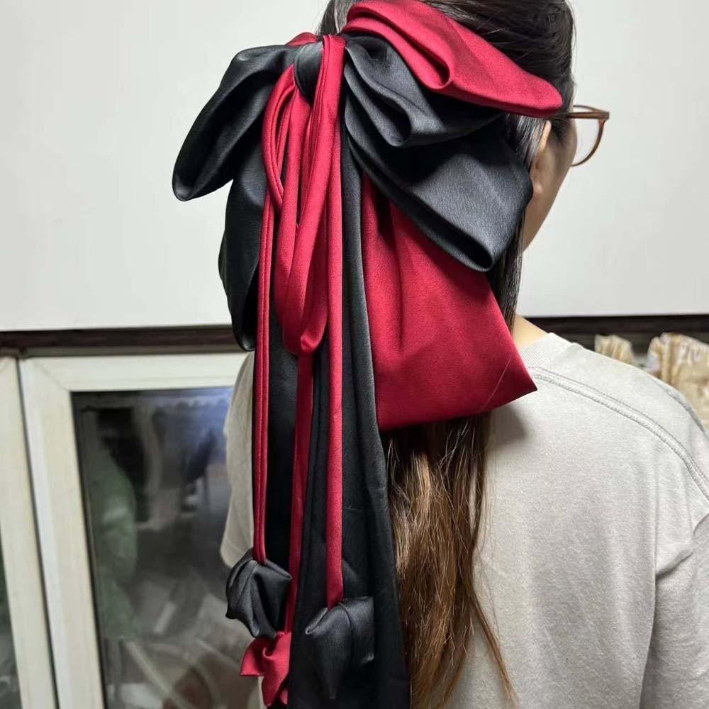 Sweet Satin Ribbon Headdress Zinc Zinc Alloy Christmas Hair Accessory Elegant Oversized Bow Hair Clip  Daily
