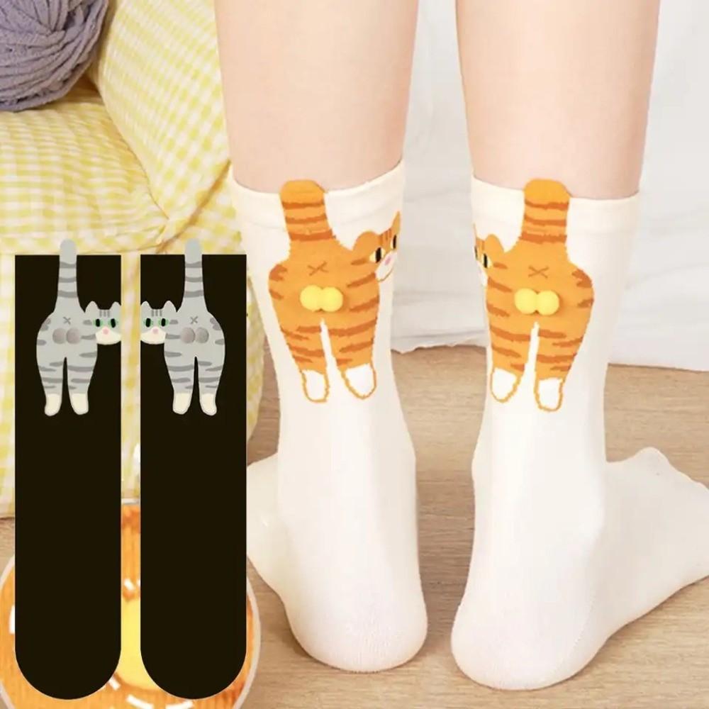 Soft Cartoon Cat Socks Breathable Novelty Kitty Socks Cute 3D Cat Eggs Socks Lady
