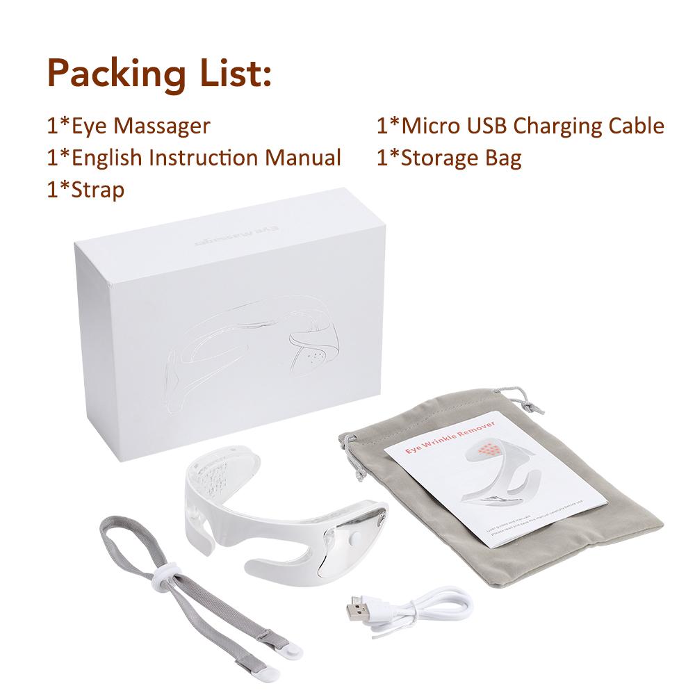 

3D Вибрационный массажер для глаз 3 режима Массаж глаз Бьюти-машина Светодиодная подсветка Уход за глазами для снятия усталости глаз Мешки под глазами Разглаживание мелких морщин вокруг глаз белый
