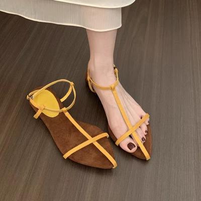 Women Sandals Thin Low Heels Pointed Open Toe Ankle Strap Dress Shoes Solid Color Summer Ladies Thin Low Heels Sandals