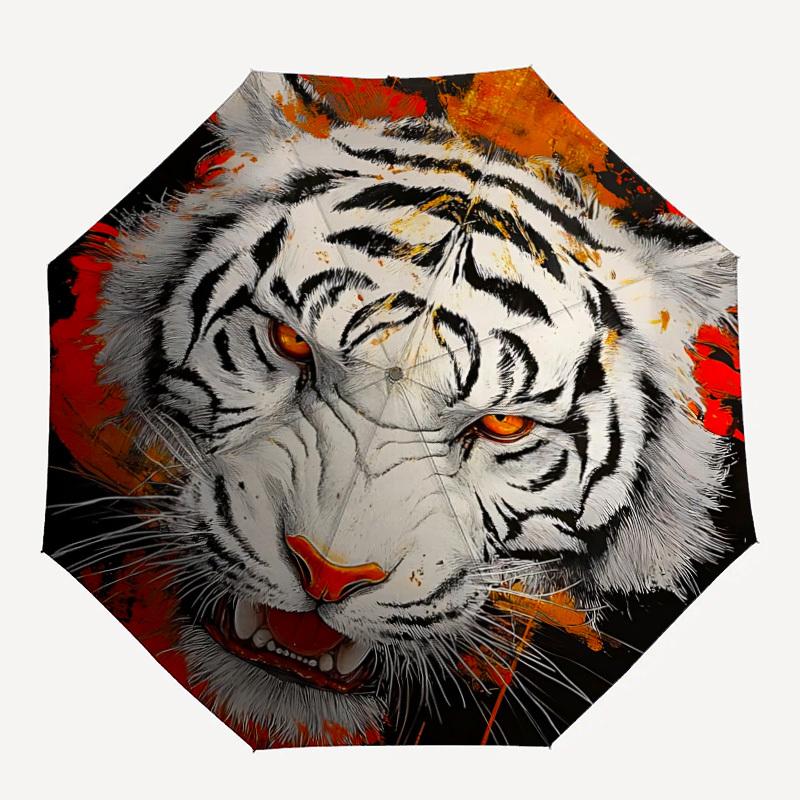 1pc Tiger Face Umbrella - 8-Rib Automatic Open/Close, Fashionable Compact Umbrella for Outdoor Adventures yy250813192